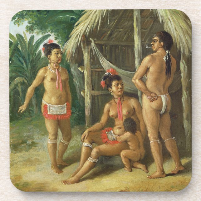 A Leeward Islands Carib Family outside a Hut, c.17 Coaster (Front)