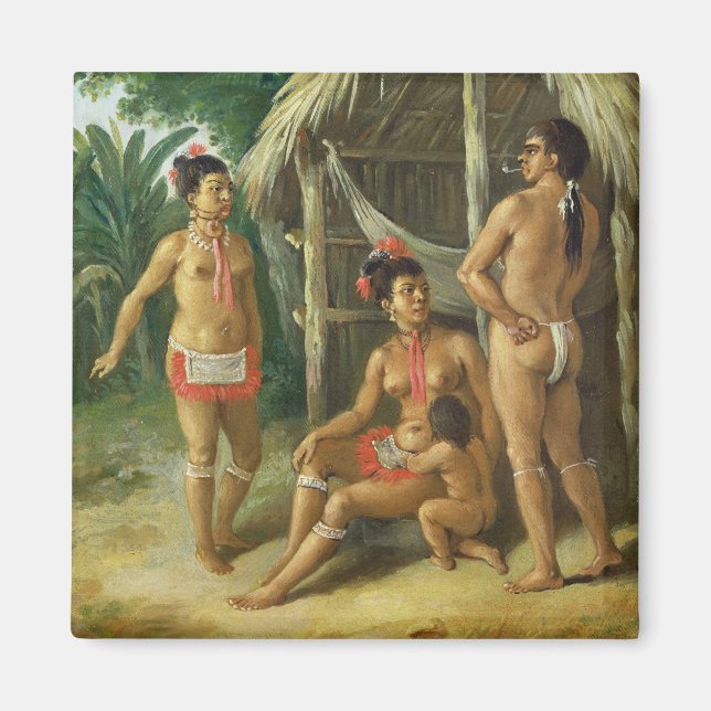 A Leeward Islands Carib Family outside a Hut, c.17 Magnet (Front)