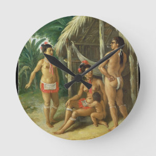 A Leeward Islands Carib Family outside a Hut, c.17 Round Clock