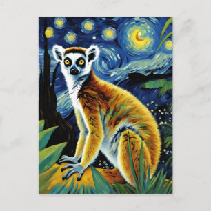 A Lemur in The Starry Night Postcard