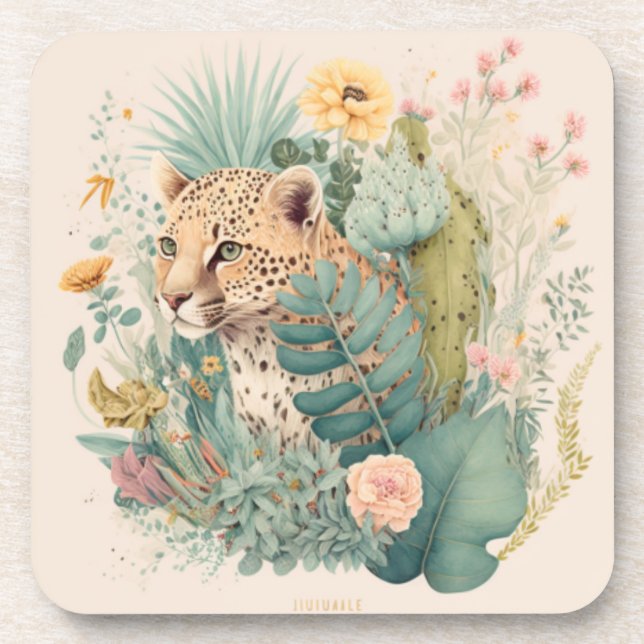 A leopard behind the bush custom    coaster (Front)