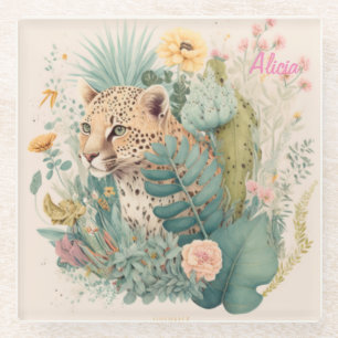 A leopard behind the bush custom coaster