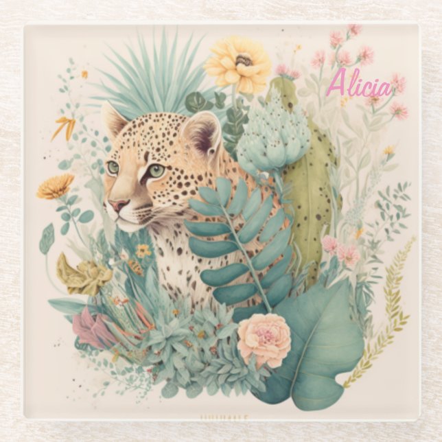 A leopard behind the bush custom    coaster (Front)