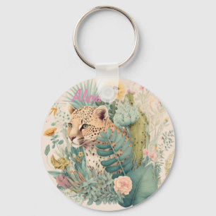 A leopard behind the bush custom key ring