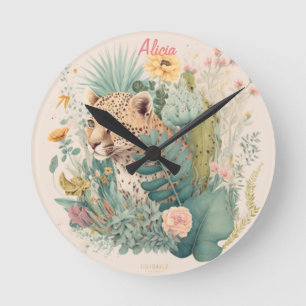 A leopard behind the bush custom    round clock