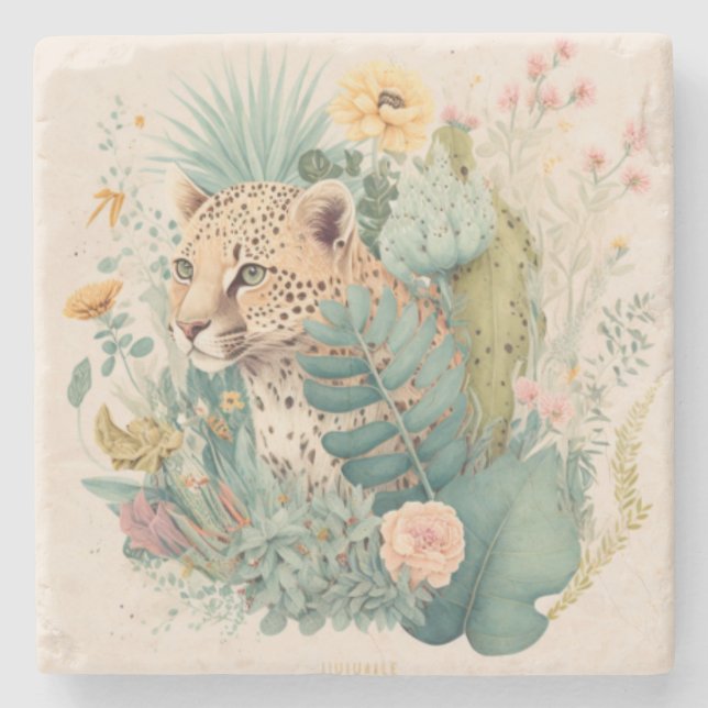A leopard behind the bush custom  stone coaster (Front)