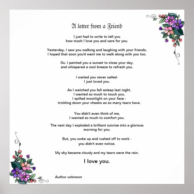 A Leter From A Friend Poster (Front)