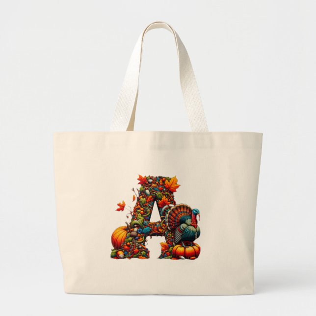 A letter A in Thanksgiving style Large Tote Bag (Front)