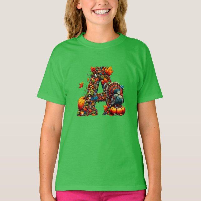 A letter A in Thanksgiving style T-Shirt (Front)
