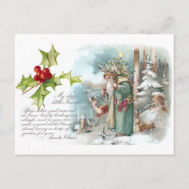 A Letter from Santa Wearing a Green Coat Holiday Postcard (Front)
