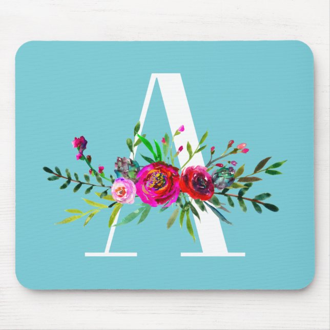 A Letter Initial Monogram Floral Custom Colour Mouse Mat (Front)
