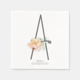 A Letter Monogram Blush Peach Floral CR Napkin
