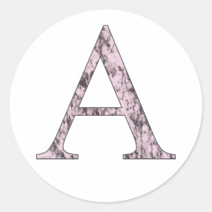 A letter Pink marble Alpha symbol Greek Alphabet Classic Round Sticker