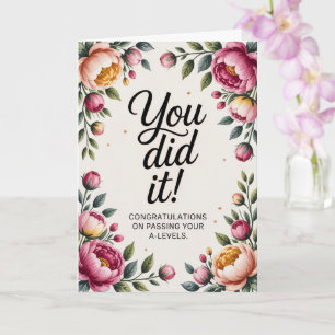 A-Level success floral Congratulations Cards