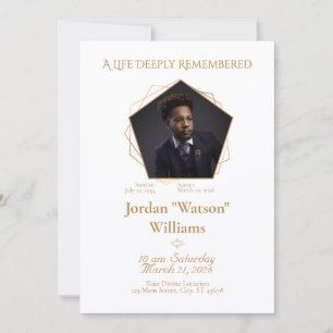 A Life Deeply Remembered – White Funeral Program Invitation