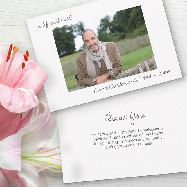A Life Well Lived Casual Photo Funeral Thank You Card (Creator Uploaded)