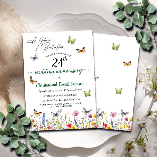 A Lifetime of Butterflies 24th Wedding Anniversary Invitation (Creator Uploaded)