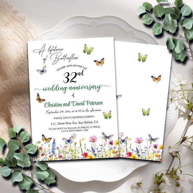 A Lifetime of Butterflies 32nd Wedding Anniversary Invitation (Creator Uploaded)