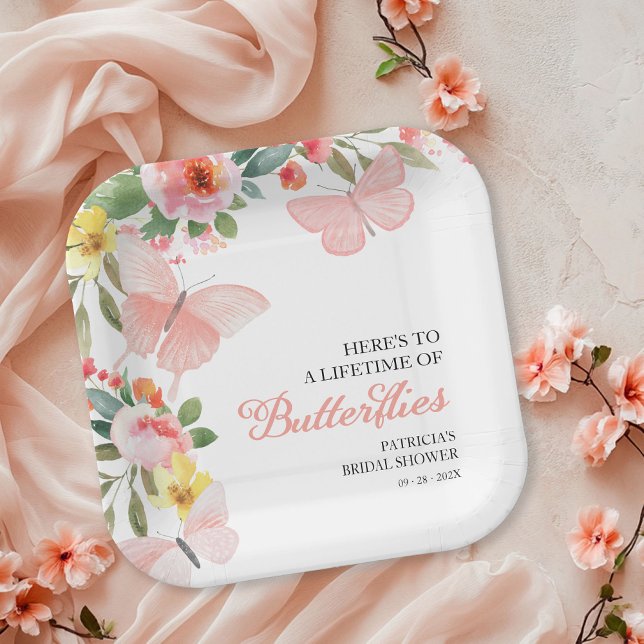 A Lifetime of Butterflies Bridal Shower Floral Paper Plate (Creator Uploaded)