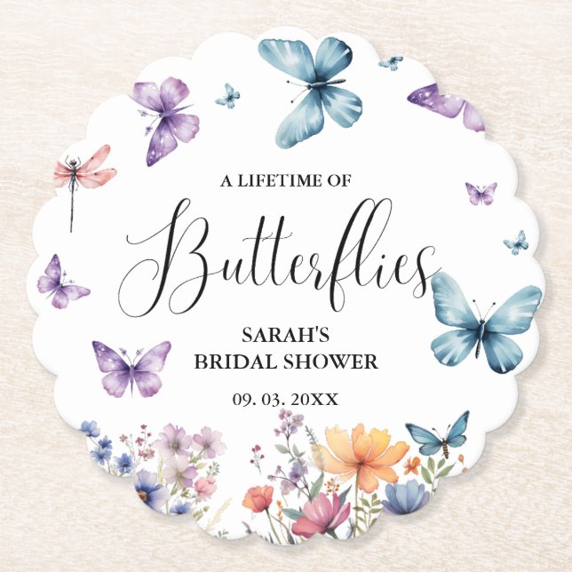 A lifetime of butterflies Bridal Shower Table Paper Coaster (Front)