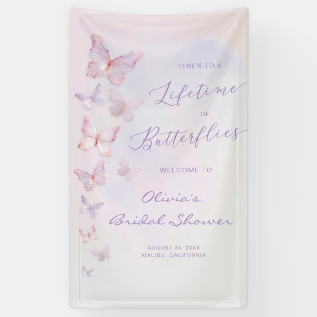 A Lifetime Of Butterflies Bridal Shower Welcome Banner (Vertical)