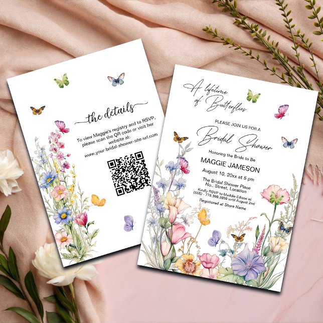 A Lifetime of Butterflies QR Code Bridal Shower Invitation (Creator Uploaded)
