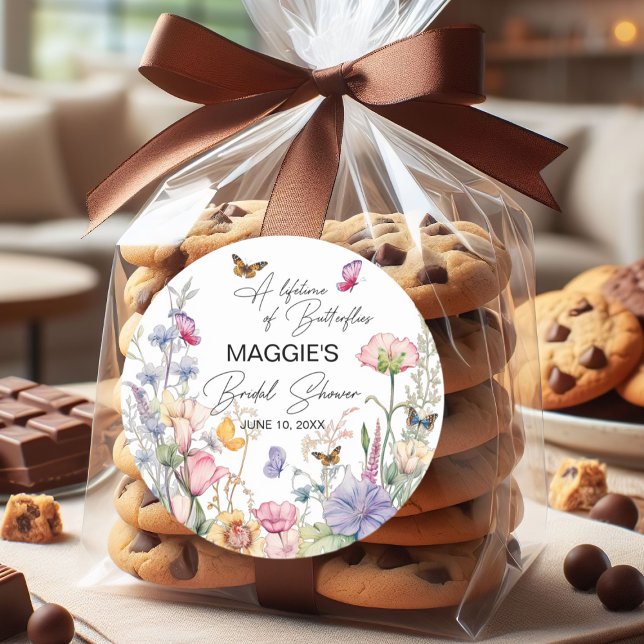 A Lifetime of Butterflies Wildflower Bridal Shower Classic Round Sticker (Creator Uploaded)