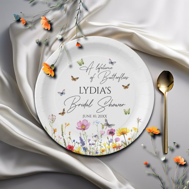 A Lifetime of Butterflies Wildflower Bridal Shower Paper Plate (Creator Uploaded)