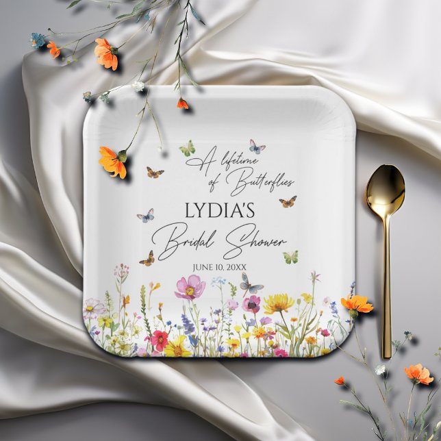 A Lifetime of Butterflies Wildflower Bridal Shower Paper Plate (Creator Uploaded)