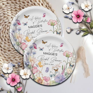 A Lifetime of Butterflies Wildflower Bridal Shower Paper Plate