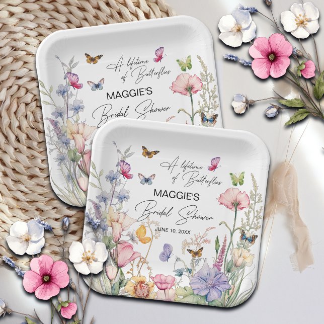 A Lifetime of Butterflies Wildflower Bridal Shower Paper Plate (Creator Uploaded)