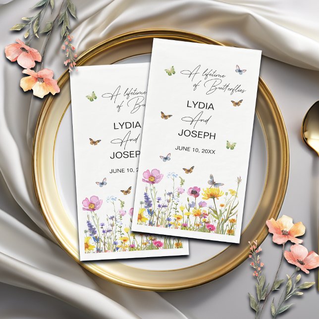 A Lifetime of Butterflies Wildflowers Wedding Napkin (Creator Uploaded)