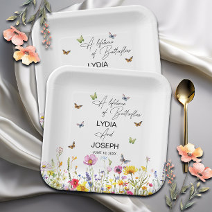 A Lifetime of Butterflies Wildflowers Wedding Paper Plate