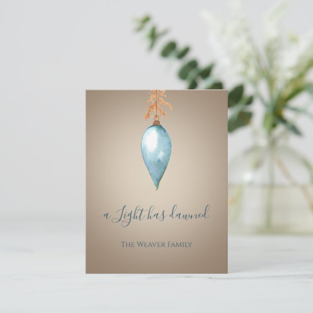 A Light Has Dawned | Blue Watercolor Christmas Holiday Card (Standing Front)