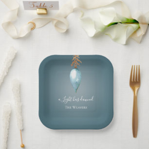 A Light Has Dawned Blue Watercolor Christmas Paper Plate
