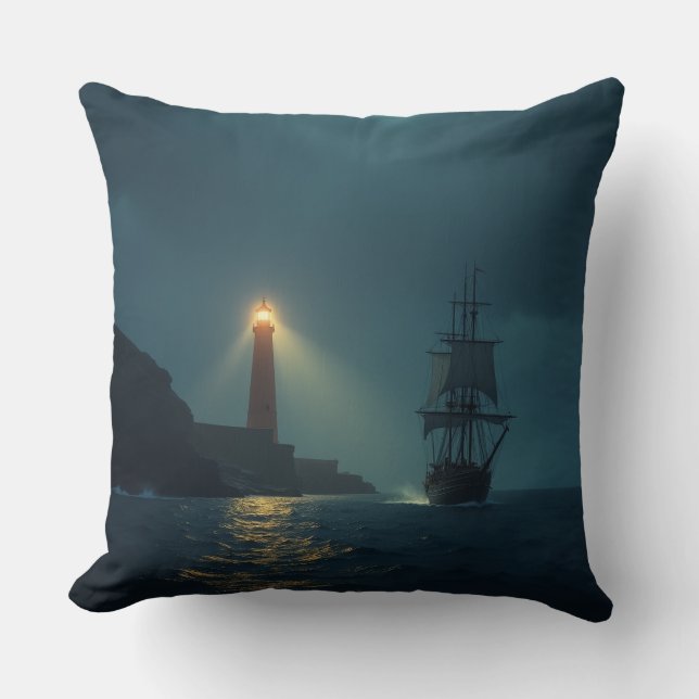 a lighthouse and a lost ship Cushion (Front)