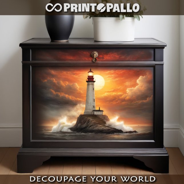 A lighthouse at sunset in a stormy sea -  tissue paper (Creator Uploaded)