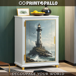 A lighthouse in stormy sea with seagull - tissue paper