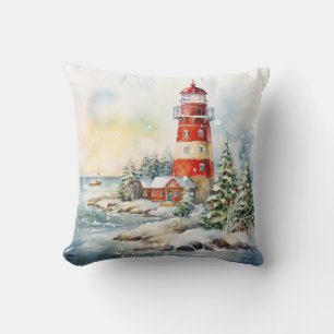 A Lighthouse in Winter Cushion