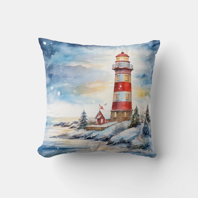 A Lighthouse in Winter Cushion (Front)