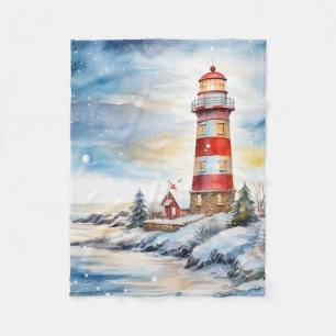 A Lighthouse in Winter Fleece Blanket