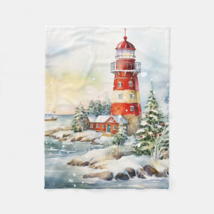 A Lighthouse in Winter Fleece Blanket