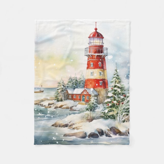 A Lighthouse in Winter Fleece Blanket (Front)
