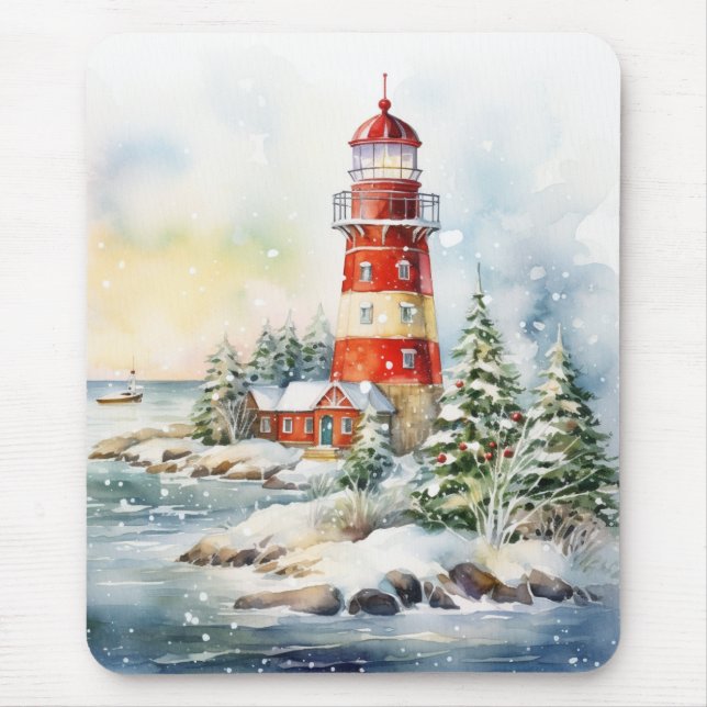 A Lighthouse in Winter Mouse Mat (Front)