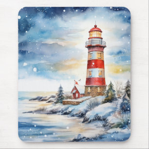 A Lighthouse in Winter Mouse Mat