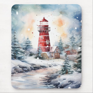 A Lighthouse in Winter Mouse Mat