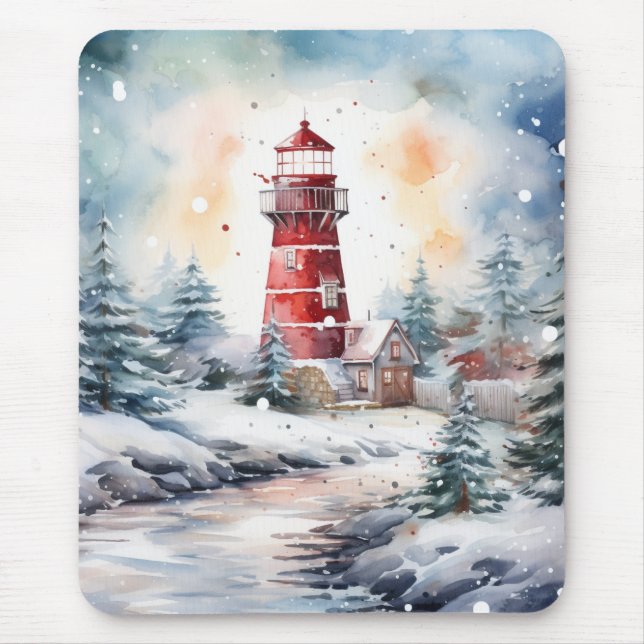 A Lighthouse in Winter Mouse Mat (Front)