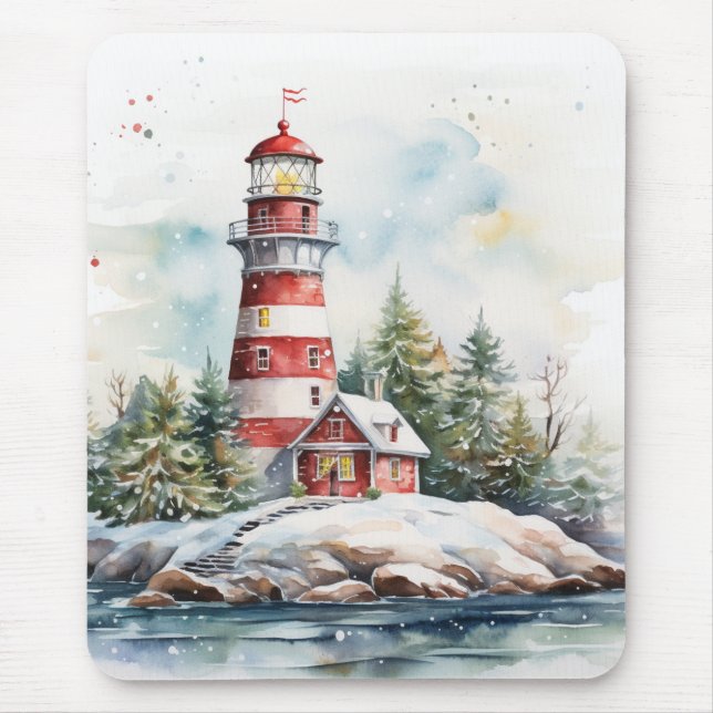 A Lighthouse in Winter Mouse Mat (Front)