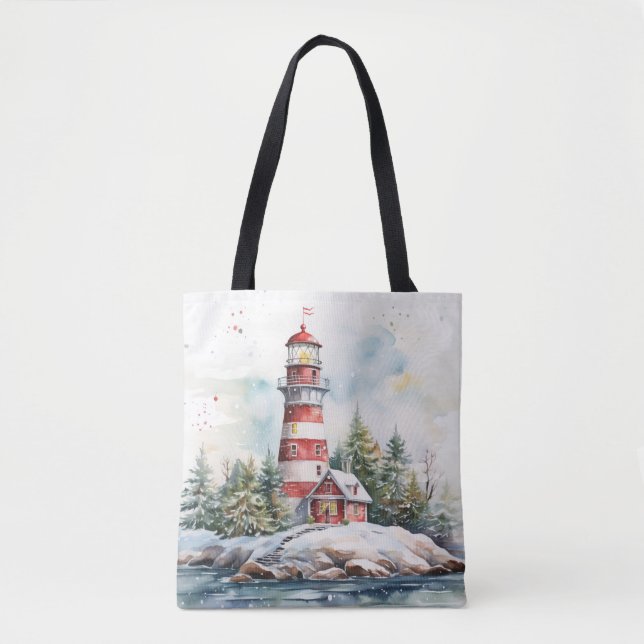 A Lighthouse in Winter Tote Bag (Front)