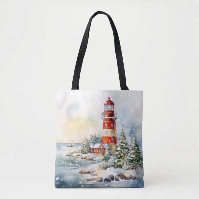 A Lighthouse in Winter Tote Bag (Front)